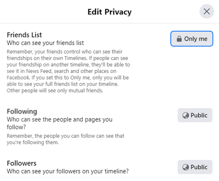 how to hide friends on Facebook